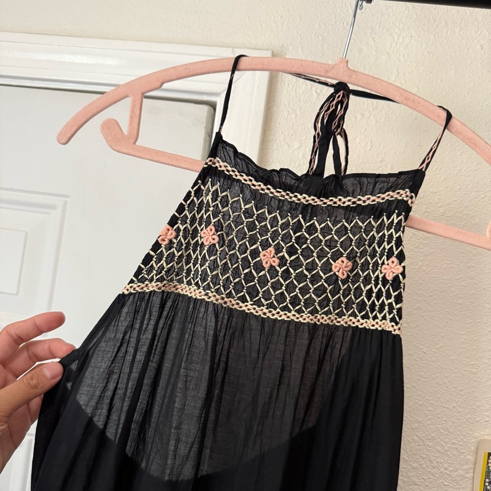 CHRISTY DAWN black cotton halter neck backless floral embroidered midi dress - Picture 2 of 6